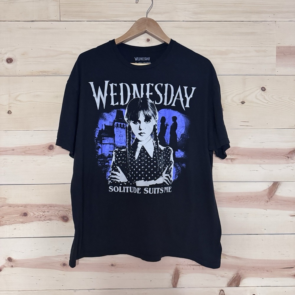 Wednesday Addams Solitude Suits Me Graphic T‎ Shirt Mens 2XL Black Netflix